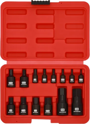 Miniatura 2 de MIXPOWER Juego de 14 piezas de dados Dr. Bit, 3/32 a 3/4, 1/4", 3/8" y 1/2", grado de impacto Cr-Mo, SAE, enchufe hexagonal