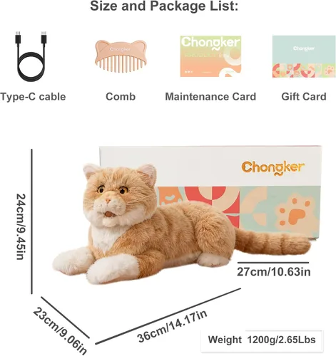 Miniatura 7 de Chongker Gato robot interactivo de 24.8 pulgadas de peluche, animales de peluche realistas, gato robótico compañero con latido cardíaco ronroneando