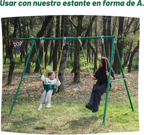 Miniatura 6 de Asiento de columpio para niño con respaldo alto y cadenas revestidas amarillas, totalmente montado, accesorios para columpio para bebés Verde