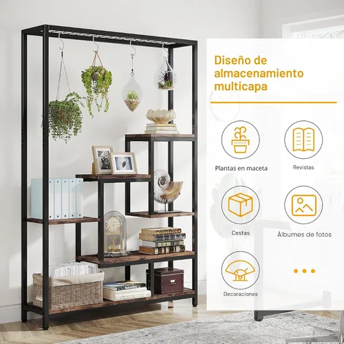Miniatura 7 de Tribesigns Soporte alto para plantas de interior de 5 niveles, estante grande de metal para plantas de 70.9 pulgadas con 6 ganchos colgantes en S