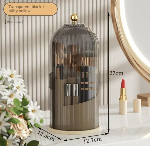 Miniatura 2 de Soporte giratorio para brochas de maquillaje con tapa transparente, organizador de brochas de maquillaje de 360° para todos los tamaños de pinceles