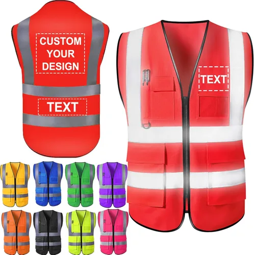 Aolun Chalecos de seguridad de alta visibilidad, chaleco reflectante con bolsillos, logotipo personalizado, ropa de trabajo protectora para hombres