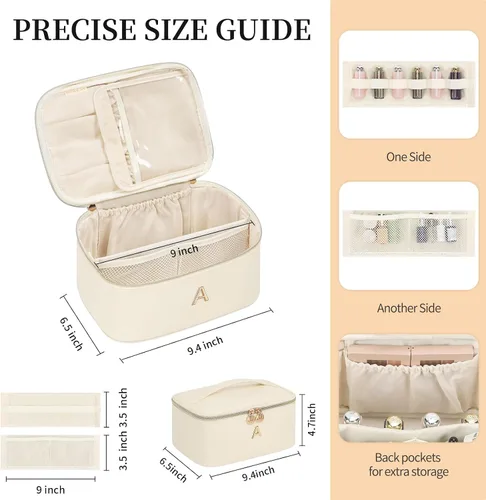 Miniatura 4 de OCHEAL Bolsa de maquillaje personalizada, bolsa de maquillaje beige para mujer, kit de aseo de viaje con monograma, organizador de cosméticos listo