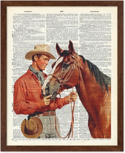Miniatura 43 de Poster Master Póster de diccionario – Estampado retro de vaquero y caballo – Obra de arte del salvaje oeste – Diseño occidental – Arte moderno