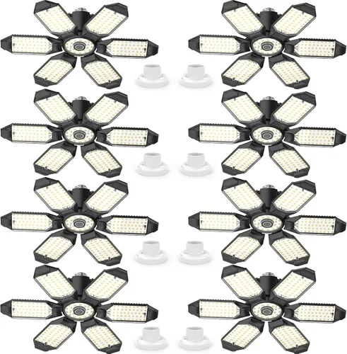 Miniatura 13 de Luces LED de garaje, paquete de 6 luces LED de techo superbrillantes de 200 W, base E26/E27, 6500 K, 22000 lúmenes, luz de garaje deformable ideal