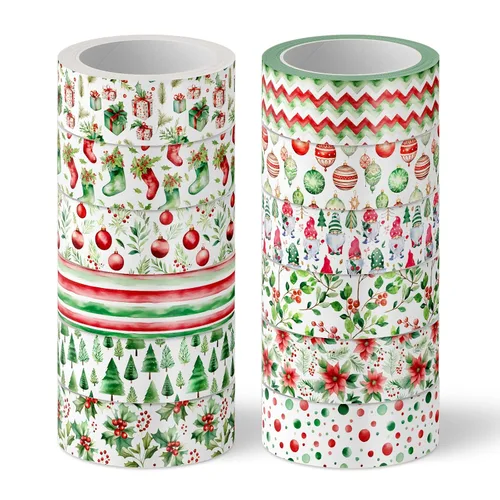 Miniatura 14 de Whaline 12 Rollos de Cinta Washi de Navidad Gris Estilo Granja Cinta Washi Surtida Xmas Cinta de Papel Decorativa de Enmascarar para Fiestas