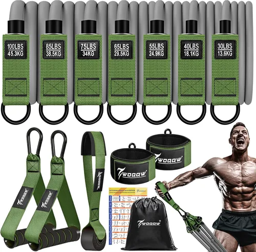 Miniatura 12 de WOQQW Bandas de resistencia pesada para entrenamiento, bandas de ejercicio de 350 libras/450 libras con asas, juego de bandas de entrenamiento
