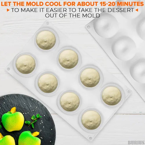 Miniatura 4 de Molde de silicona de manzana de 8 cavidades, molde de manzana de 11.22 x 6.69 x 2.3 pulgadas para hornear vacaciones, mousse, pasteles, gelatina