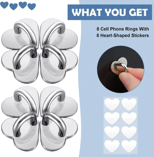 Miniatura 2 de Moxweyeni 8 piezas de anillo adhesivo para dedos de teléfono celular, soporte de agarre de dedo de metal para teléfono, anillo de bucle de agarre