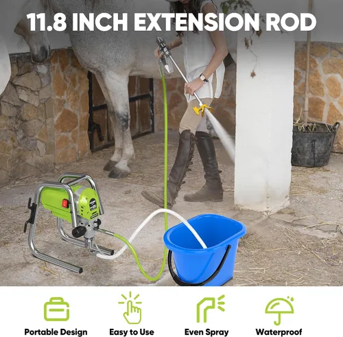 Miniatura 4 de Pulverizador de pintura sin aire de 1200 W, pistola pulverizadora de pintura de alta eficiencia de 3300 PSI, sin adelgazamiento, con varilla