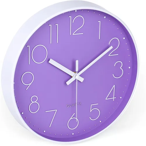 Miniatura 5 de jomparis Reloj de Pared Morado de 12 Pulgadas Reloj de Pared de Cuarzo Silencioso para Dormitorio, Hogar, Sala de Estar