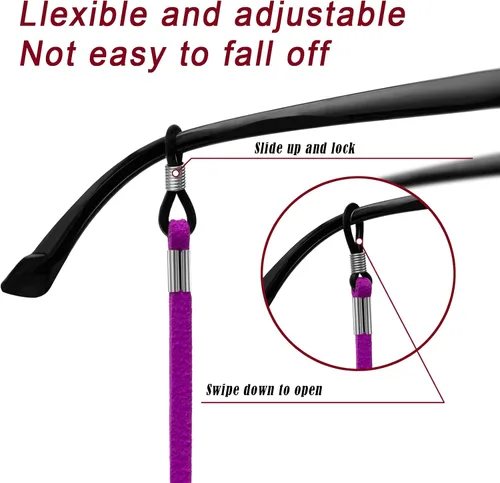 Miniatura 4 de VOOGLASS Correa para lentes (6 unidades) para gafas deportivas, cordón ajustable para lentes de sol, soporte para el cuello, retenedor de cordón