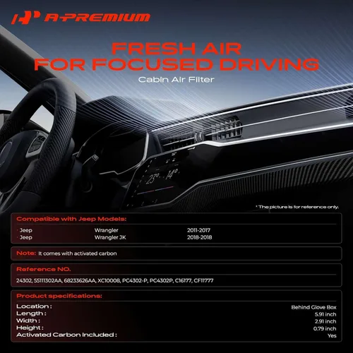 Miniatura 2 de A-Premium 2-PC Filtro de aire de habitáculo con carbón activado Compatible con modelos Jeep - Wrangler 2011 3.6L, Wrangler 2012-2017 3.8L, Wrangler