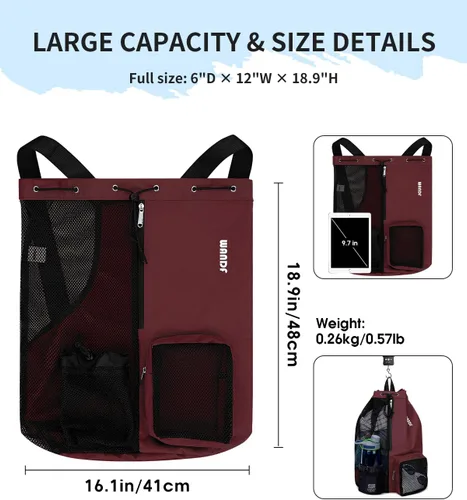 Miniatura 5 de WANDF Mochila de Malla con Cordón para Natación, con Bolsillo para Artículos Húmedos, para Natación, Gimnasio y Equipo de Entrenamiento Rojo