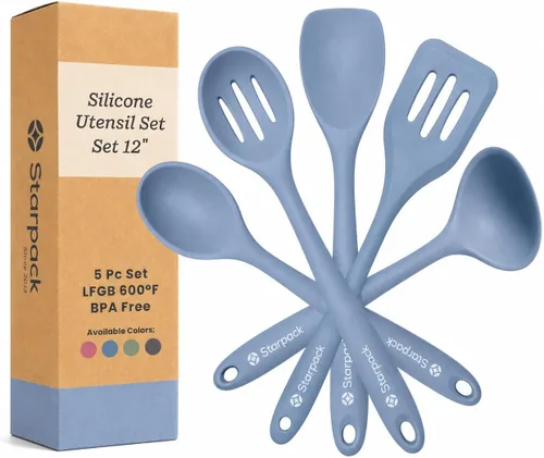 Miniatura 10 de Starpack - Juego de utensilios de cocina de silicona para agitar y servir (5 piezas, 11 pulgadas), LFGB no tóxico, resistente al calor de 600 °F