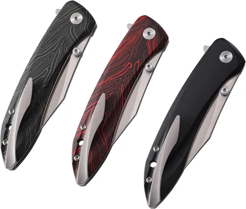 Miniatura 4 de Petrified fish PFE08 - Cuchillo plegable de crecimiento, hoja de satén K110 de 3.62 pulgadas, cuchillo de bolsillo con bloqueo de botón de mango G10