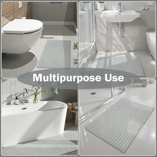Miniatura 6 de Uphome Alfombras de baño de lujo a rayas de 47 x 20 pulgadas, alfombras de baño de microfibra extra suave y absorbente, respaldo de goma, secado