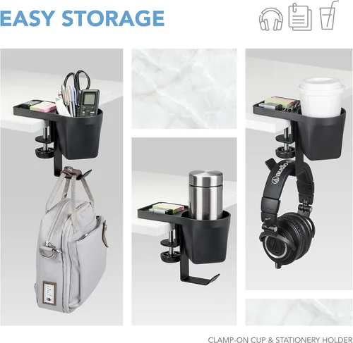 Miniatura 2 de EHO Soporte para bolígrafos y tazas de escritorio con abrazadera, organizador de artículos de papelería 3 en 1 con almacenamiento para lápices