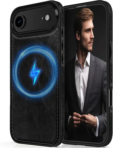 Miniatura 12 de LOHASIC Funda diseñada para iPhone 14 Pro, elegante cubierta trasera magnética de cuero de negocios, a prueba de golpes, compatible con fundas Negro