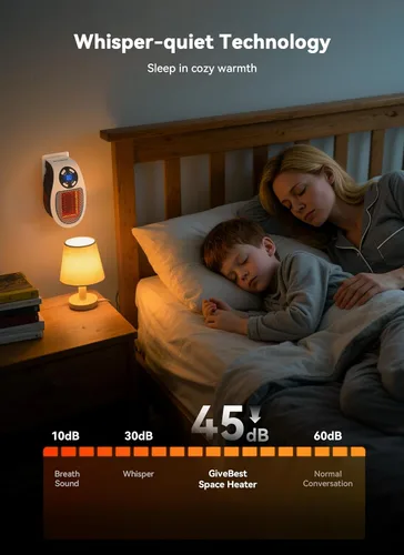 Miniatura 5 de Calentador de espacio programable GiveBest con pantalla LED, calentador eléctrico de toma de pared remoto con termostato y temporizador