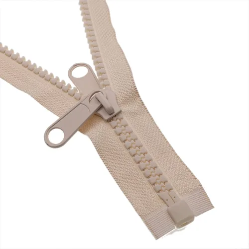 Leekayer 2PCS #10 Cremalleras de plástico grandes de 24 pulgadas, color beige con doble lengüeta deslizante, cremalleras resistentes para costura,