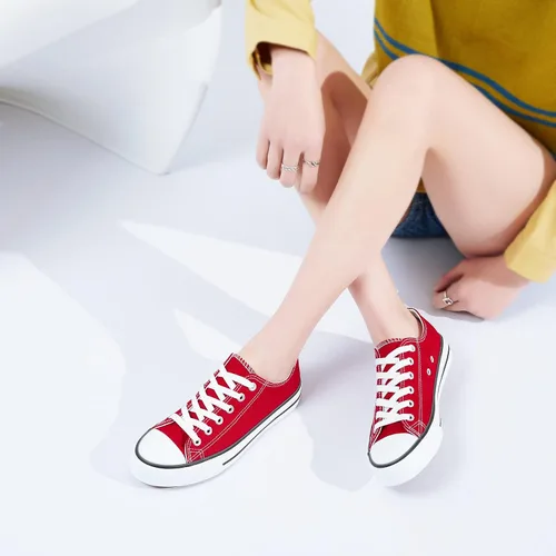 Miniatura 8 de Obtaom - Tenis de lona modernos con diseño de caña baja y de calce fácil para mujeres