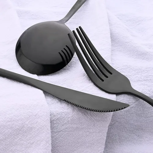 Miniatura 6 de Juego de cubiertos básicos de 24 piezas con un soporte para cubiertos, acero inoxidable 18/0 acabado espejo, cuchillo, tenedor, cucharilla, juego