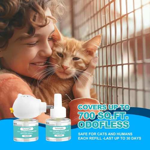 Miniatura 5 de Difusor calmante para gatos, difusor calmante de feromonas para gatos con 1 difusor + 2 recambios de 1.6 fl oz, kit de difusor de feromonas