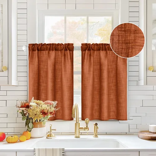 Miniatura 22 de MIULEE Cortinas de Halloween para cafetería de 24 pulgadas de largo, cortina de media ventana semitransparente, cortinas de lino cortas estilo casa