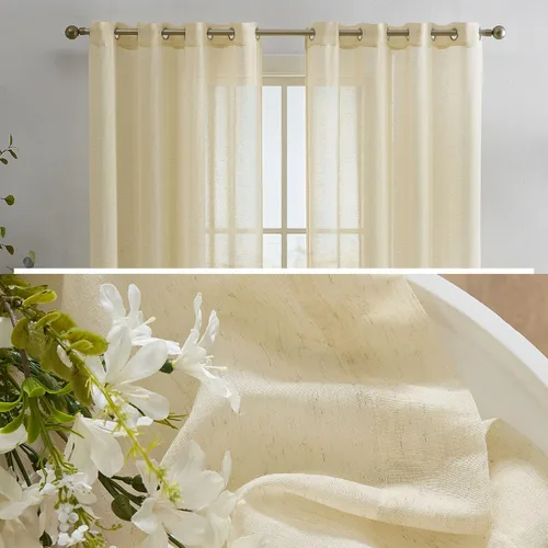 HLC.ME Sierra Linen - Cortinas de lino sintético con textura semitransparentes que mantienen la privacidad y filtran la luz solar, con ojales, Azul