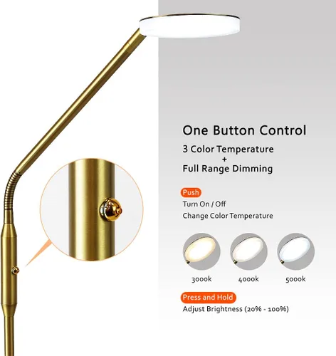 Miniatura 3 de O'Bright Moon - Lámpara de pie LED regulable, temperatura de color ajustable para lectura de noche, luz de trabajo, luz de arte/manualidades
