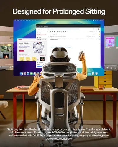Miniatura 7 de Hbada E3 Pro 2026 Edition Silla de oficina ergonómica, silla de escritorio de malla con soporte lumbar flotante de 3 zonas, reposacabezas 4D Gris