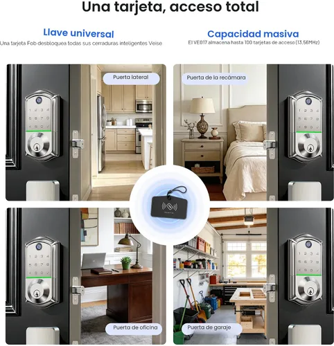 Miniatura 13 de Veise VE017 Cerradura inteligente de puerta con huella digital, control de aplicación, entrada sin llave 8 en 1, bloqueo automático, puerto