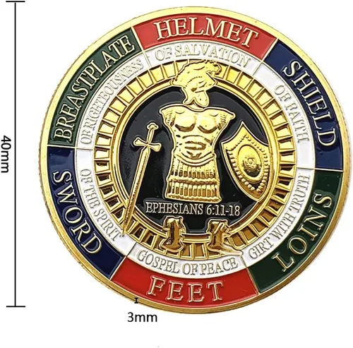 Miniatura 5 de Moneda de desafío de armadura de Dios, Medallón de coleccionista de monedas de oración