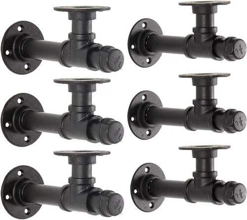 Soporte de estante de tubo industrial de 6.7 pulgadas, estante flotante de pared de hierro en L para tablero de 6 a 12 pulgadas, estantes de tubería