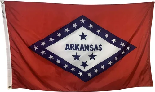 Bandera del estado de Arkansas de 3 x 5 pies, nailon para todo tipo de clima y costuras reforzadas en el extremo de la mosca, fabricada en Estados