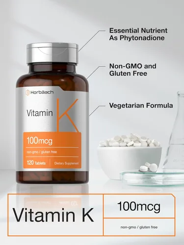 Miniatura 4 de Horbäach Suplemento de vitamina K 100mcg 120 tabletas Suplemento vegetariano, sin OMG y sin gluten
