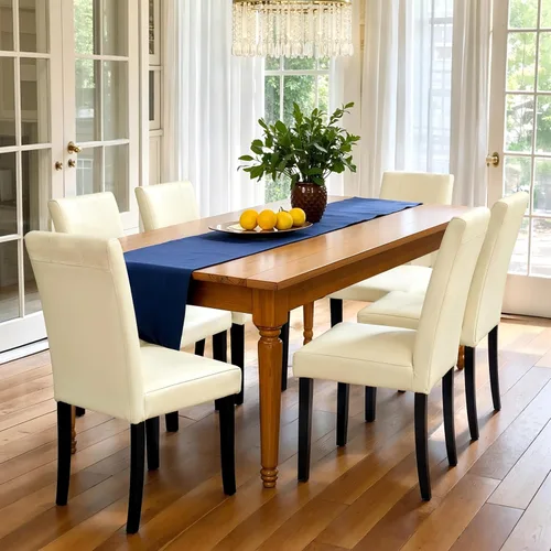 Miniatura 42 de CHUN YI Juego de 4 sillas de comedor tapizadas de piel sintética con ribete de cabeza de clavo y patas de madera, sillas laterales Parsons modernas