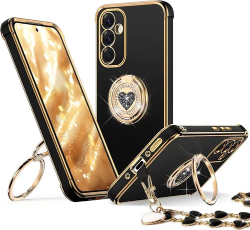 Miniatura 19 de XYZ Funda para Galaxy A14 5G con soporte y doble anillo, funda de lujo para Samsung A14 5G, color negro