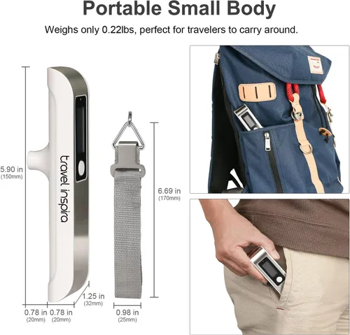 Miniatura 6 de travel inspira Báscula de equipaje, báscula digital portátil para equipaje colgante para viajes, báscula de peso de maleta con pintura de goma, 110