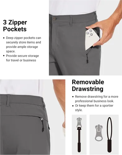 Miniatura 2 de SPECIALMAGIC Pantalones de golf para hombre, elásticos, ajustados, ligeros, con bolsillos con cremallera