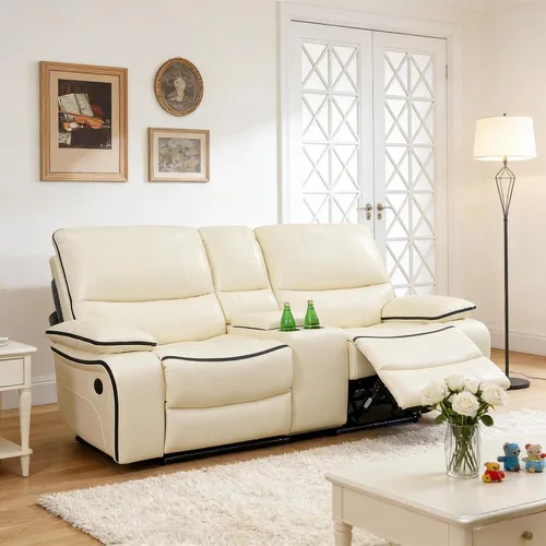 Miniatura 38 de Juego de sofá reclinable de cuero eléctrico con LED, juego de sala de estar de cuero, juego de sofá reclinable con puerto USB/soporte