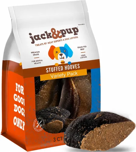 Jack&Pup - Aros de vaca rellenos para perros (paquete variado) cascos de vaca para perros | Masticables naturales para perros, huesos rellenos de