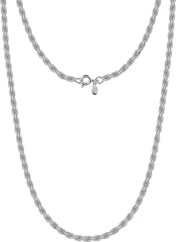 Miniatura 5 de LeCalla Links Solid 925 Sterling Silver Italian 2 MM, 3 MM Diamond-Cut Braided Rope Chain Necklace for Men Women with Spring Ring Clasp, Made in