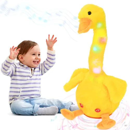 Miniatura 10 de Hopearl Dinosaurio bailarín brillante repite lo que dices – Talking T-Rex Wriggle Singing Mimicking Twisting Light Up Juguete de peluche animado