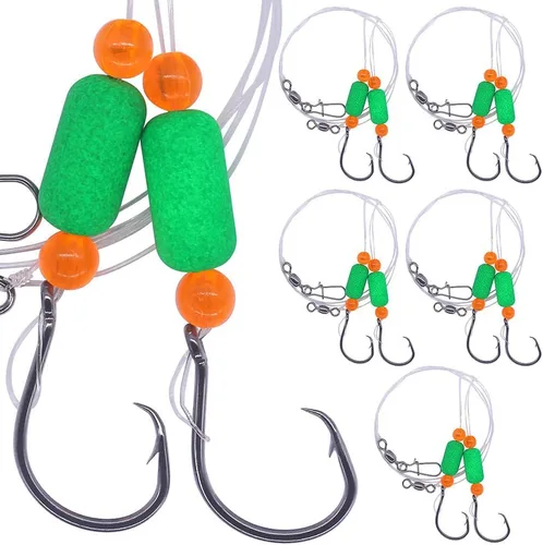 Aparejos Pompano para Pesca de Surf en Agua Salada con Gancho de Doble Círculo y Espacio Amplio - Juego de 6 Accesorios de Pesca de Surf Paquete de