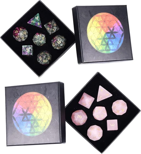 Nupuyai Juego de dados poliédricos D&D de cristal curativo con caja para Calabozos y Dragones, 14 dados de mesa para RPG MTG Roleplaying, cuarzo