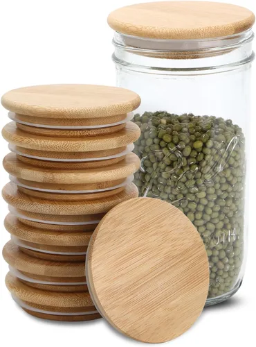 Miniatura 16 de Tapas para frascos de masón, tapas reutilizables para tarros de bambú de vidrio de grado alimenticio, sellado de silicona de material de grado Bambú