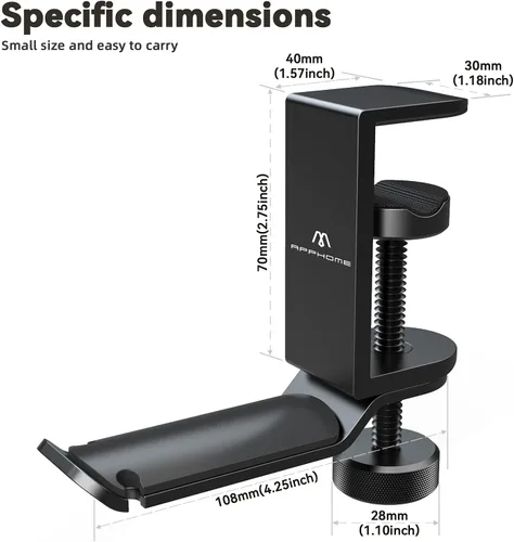 Miniatura 2 de Soporte de auriculares para debajo del escritorio, soporte de auriculares de aluminio giratorio de 360 grados para juegos de PC con organizador