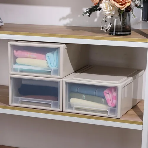 Miniatura 5 de Paquete de 3 cajones de almacenamiento apilables, organizadores de maquillaje de baño de 6.6 pulgadas de alto, cajones de plástico de 18 cuartos